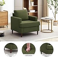 Vista 4 de Mid-Century Accent Chair,Modern Linen Fabric Armchair for Living Room,Comfy Upholstered Reading Accent Chairs for Bedroom,Single Sofa Chair with