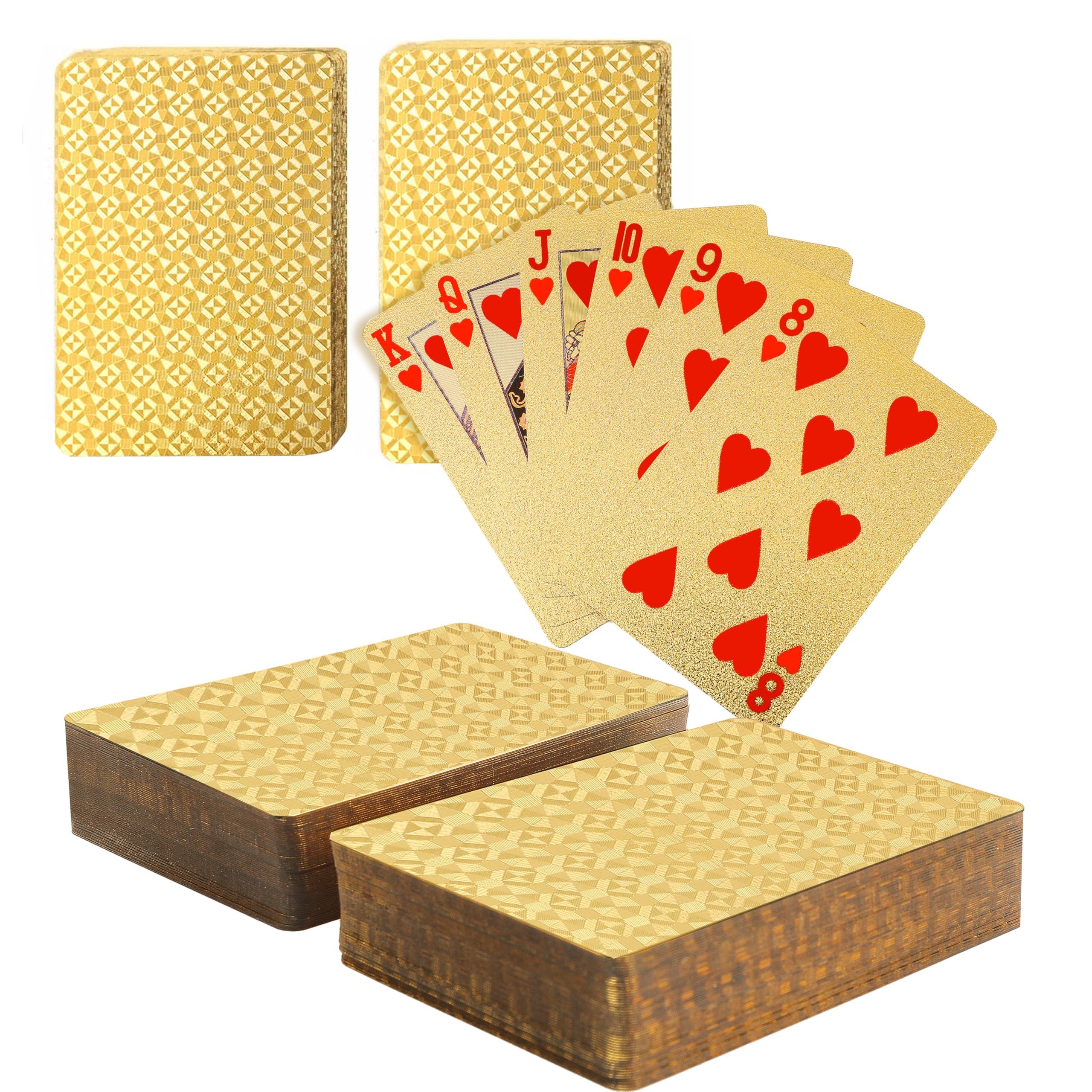 2 Deck Gold Playing Cards - 54 Cards HD Waterproof Plastic Poker Cards, Standard Size Index Poker Cards, for Blackjack, Euchre, Canasta, Pinochle Card Game, Casino Grade