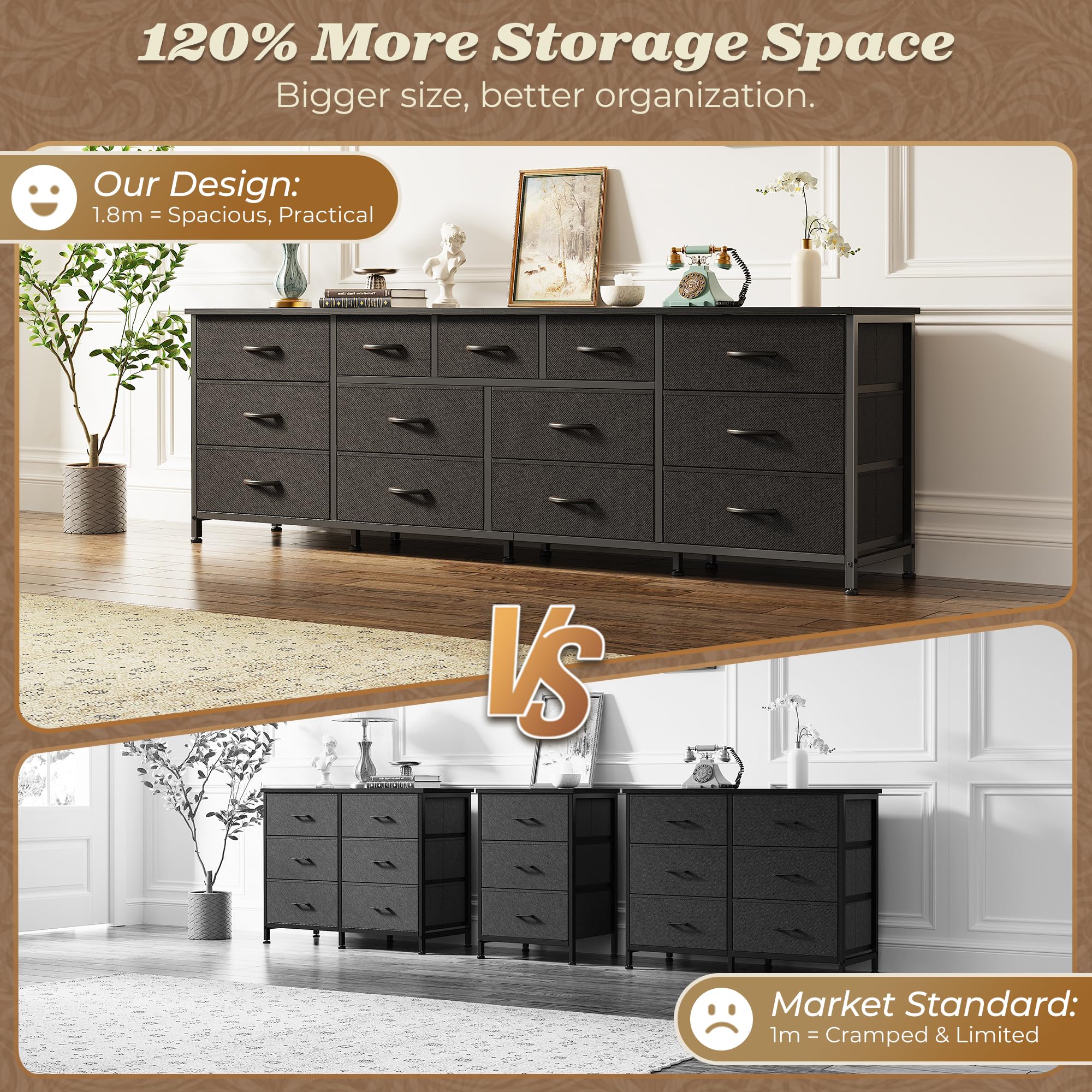 Amazon.com: Huuger 70 Inch Dresser for Bedroom, TV Stand for 65, 75, 80 Inch TV, 13 Fabric Drawer Long Dresser, Wide Chest of Drawer, Black Storage Units for Bedroom : Home & Kitchen Amazon.com: Huuger 70 Inch Dresser for Bedroom, TV Stand for 65, 75, 80 Inch TV, 13 Fabric Drawer Long Dresser, Wide Chest of Drawer, Black Storage Units for Bedroom : Home & Kitchen