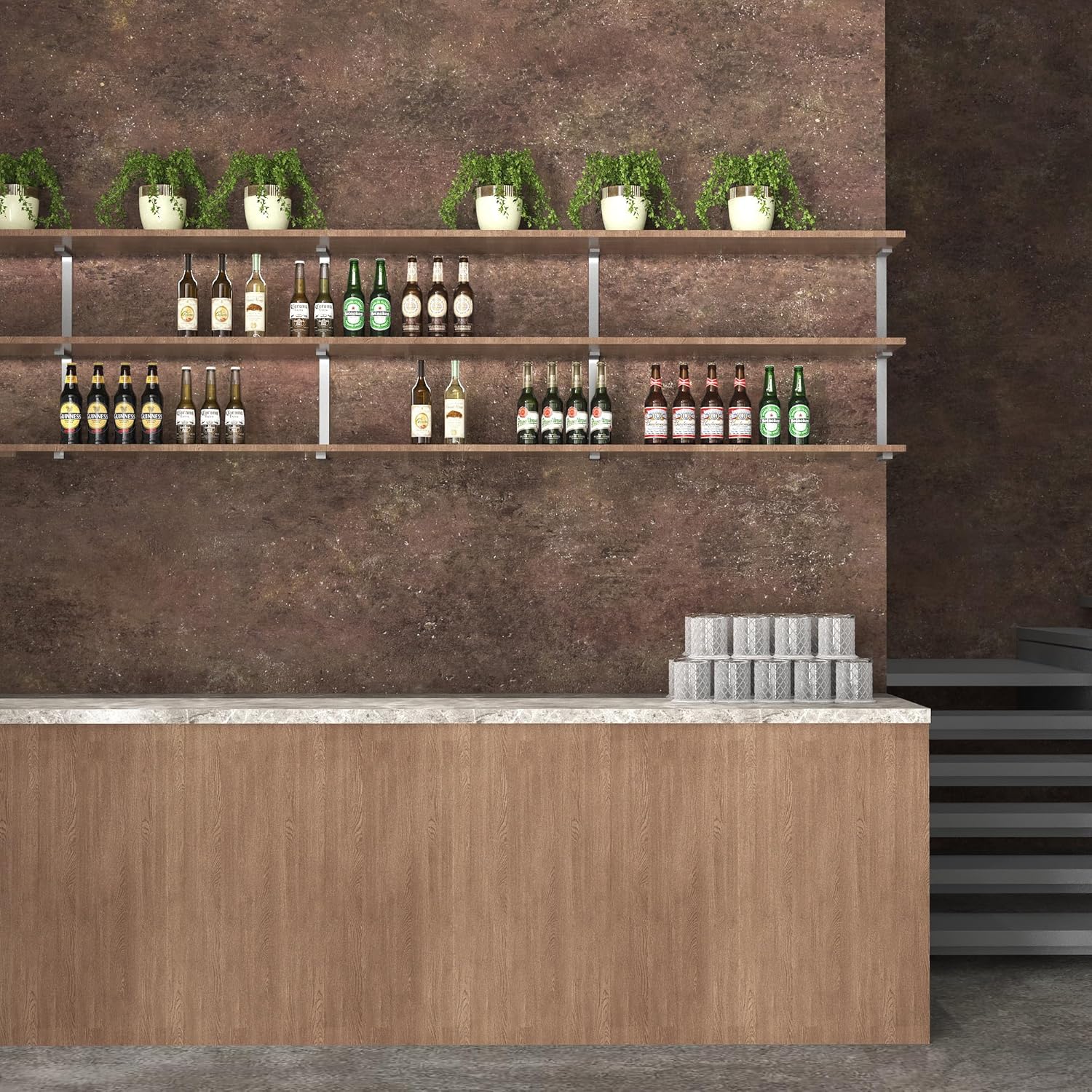 32x157inch Wide Concrete Wallpaper Peel and Stick Retro Brick Red Granite Countertop Contact Paper Brown Stone Wall Paper Matte Thicken Bubble-Free Design Waterproof Self-Adhesive Vinyl Wall Stickers