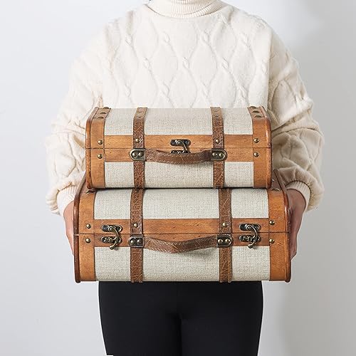 Miniatura 2 de SLPR caja decorativa en forma de maleta con correas, 2 unidades, Beige