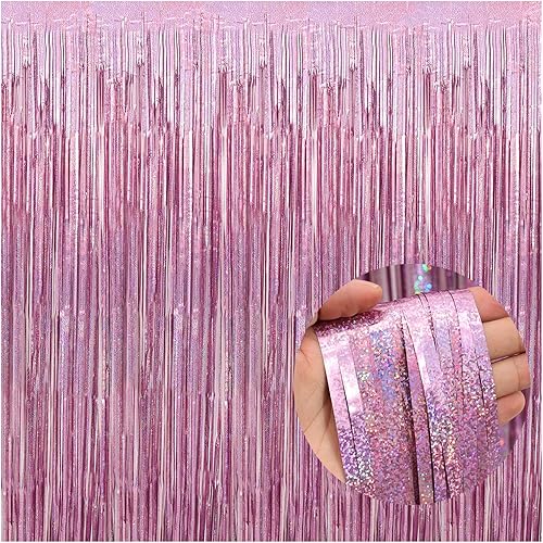Paquete de 4 cortinas de flecos de papel de oropel rosa de 3.3 x 8.03 pies para decoración de fiesta rosa, cumpleaños, día de San Valentín, boda,