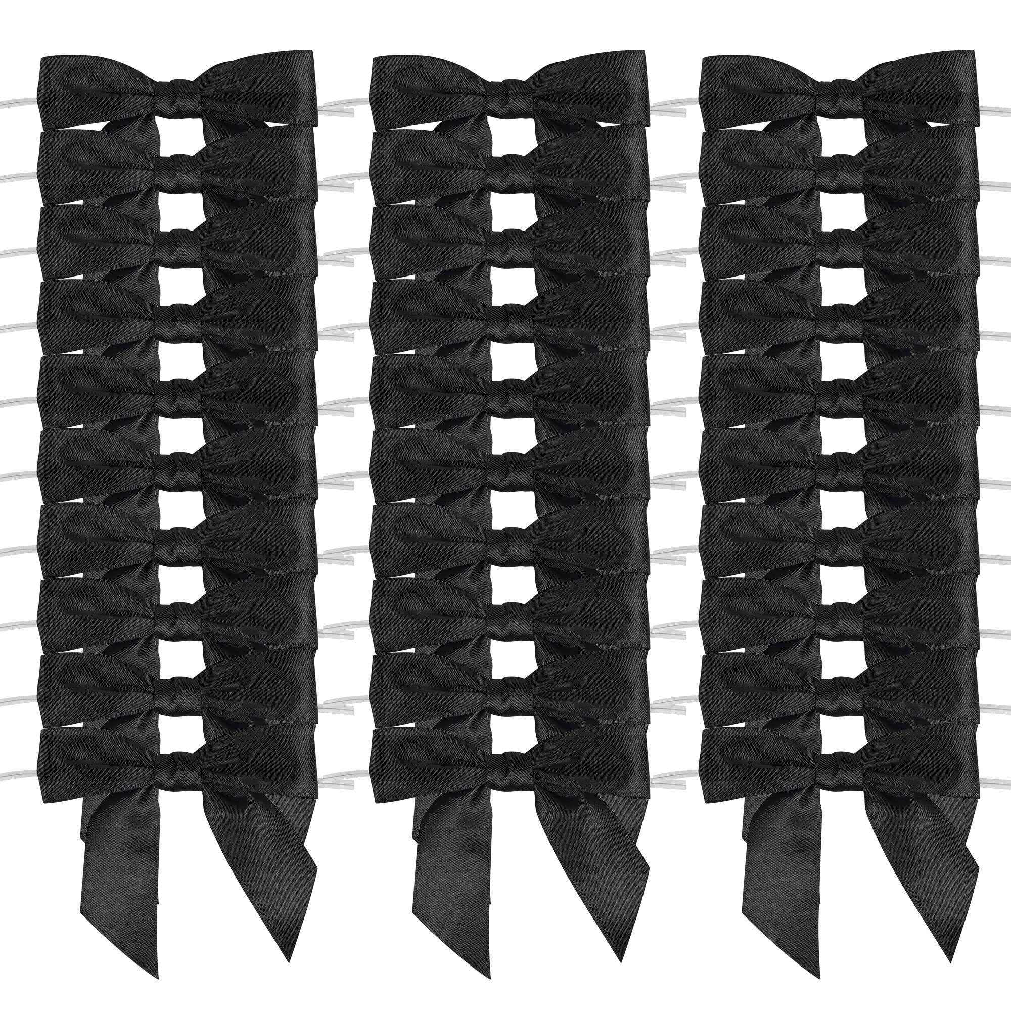AIMUDI Black Bows for Gift Wrapping 3.5" Small Satin Bows Premade Twist Tie Bows Black Ribbon Bows for Crafts Treat Bags Candies Cake Pop Wedding Party Decoration, 50 PCs