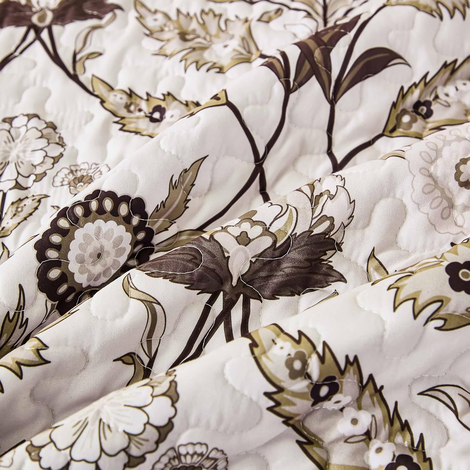 DJY King Size Quilt Sets, Brown Floral Quilt Set King 3 Pieces Boho Bedspread Coverlet Set with 2 Pillowcases Soft Lightweight Microfiber Bedding for All Season (104"x90") - Image 8