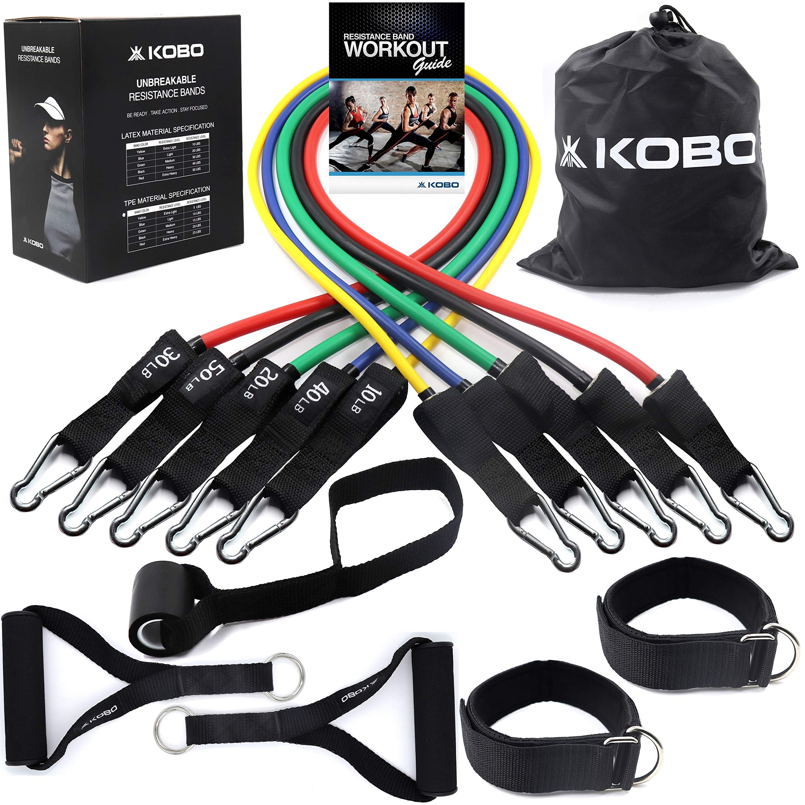 Kobo AC-87 TPE Material 5 in 1 Resistance Tonning Tube Band Set with 2 Foam Handles, 2 Ankle Straps, 1 Door Anchor and Free Workout Guide for Pilates Training, Gym, Physical Therapy (Multi Colour) (B07X6N8W1L) Amazon Price History, Amazon Price Tracker