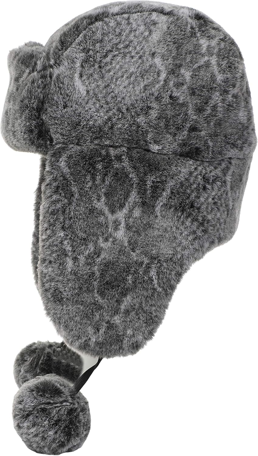 LA CARRIE Women's Snakeskin Print Faux Fur Ushanka Hat Winter Russian Trapper Hat for Skiing Earflap