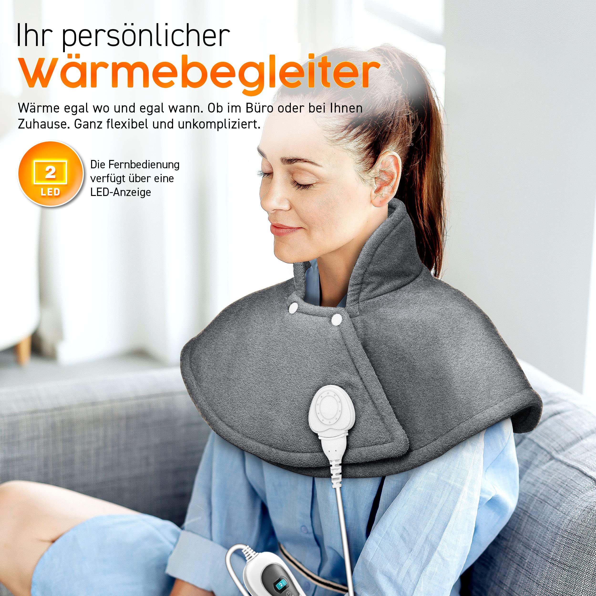 sinnlein Heizkissen elektrisch für Schulter, Nacken und Rücken | Heizcape mit 3 Temperaturstufen & Abschaltautomatik | Wärmekissen mit Abschaltautomatik und 100W