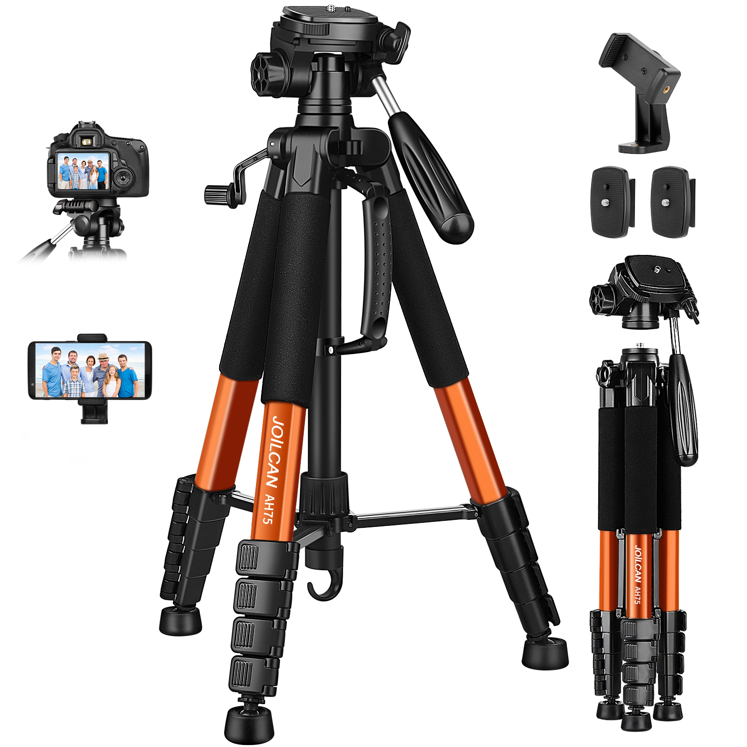 JOILCAN Treppiede Da Viaggio 187 Cm In Alluminio – Testa Girevole 3 Vie, Supporto Telefono, Per Canon Nikon E Smartphone