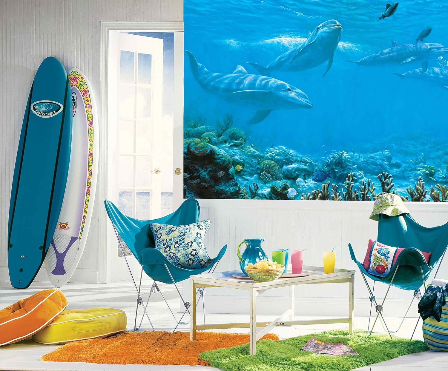 RoomMates York Wallcoverings BT2961M Dolphin Mural, Aquamarine/Teal/Green/White