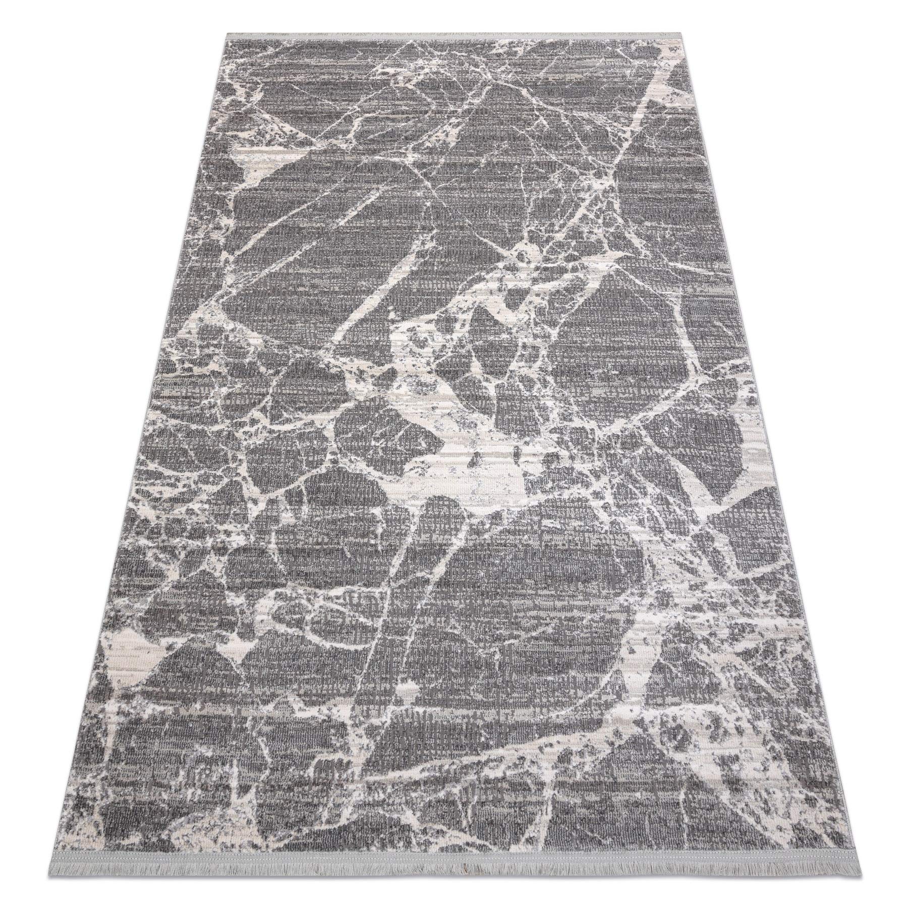 Tapis à franges moderne Rebec tapis salon chambre 280x370 crème gris
