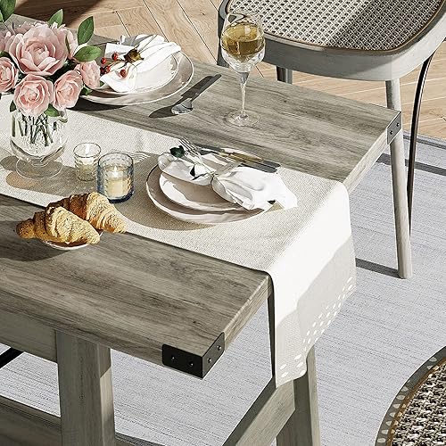 Miniatura 3 de WAMPAT Mesa de comedor de granja para 4 a 6 personas con patas de madera resistentes, mesa de cocina rectangular de madera moderna de 67.7 pulgadas