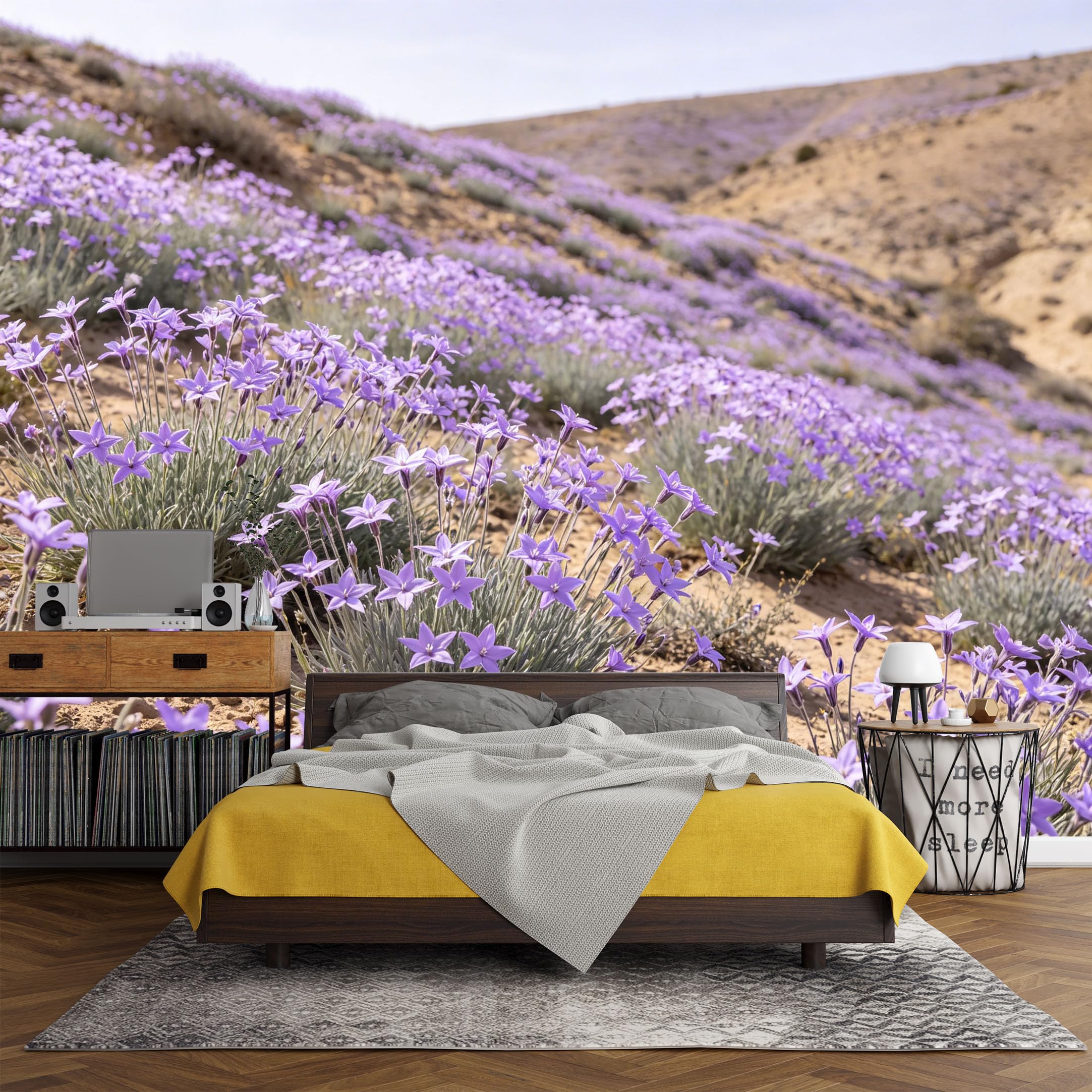Custom Size Wall Mural， Botanical Lavender Wildflower Field Landscape，SelfAdhesive Art Prints wall Fabric (No PVC) Removable Wallpaper Living Room Decor