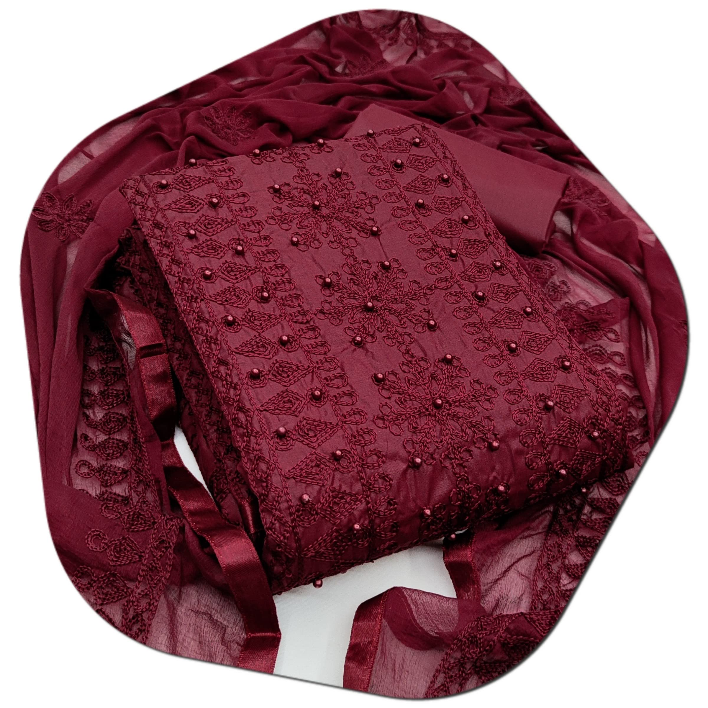 Blue WishWomen's Embroidered Pure Cotton Salwar Suit Dress Material With Dupatta Set (DN-A D)