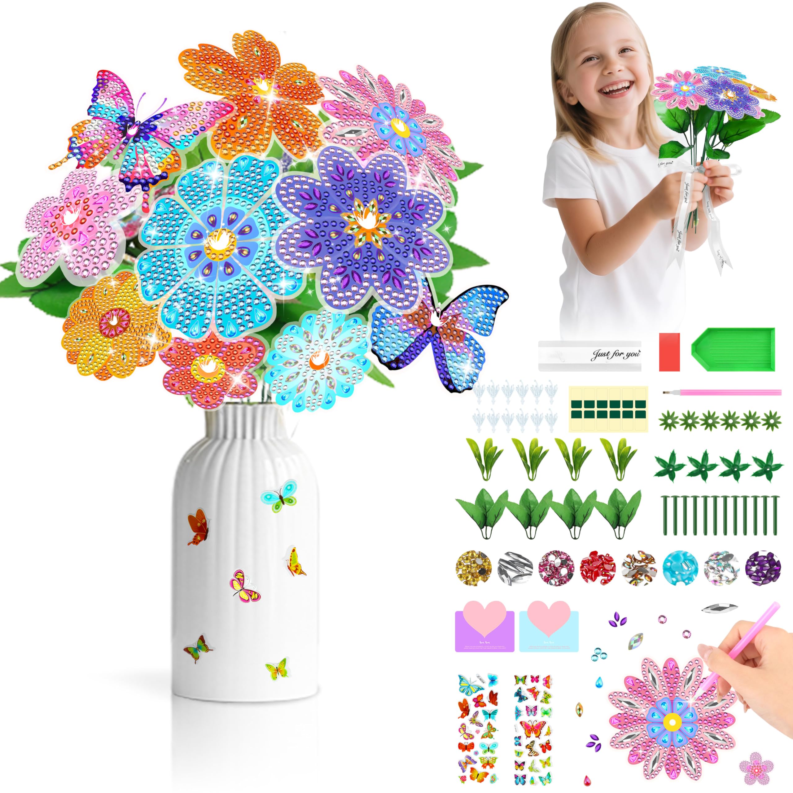 Charmofun Blumen Bastelset Für Kinder | Mit Blumenpresse & Vase | DIY Blumensträuße Basteln Ab 3 Jahren