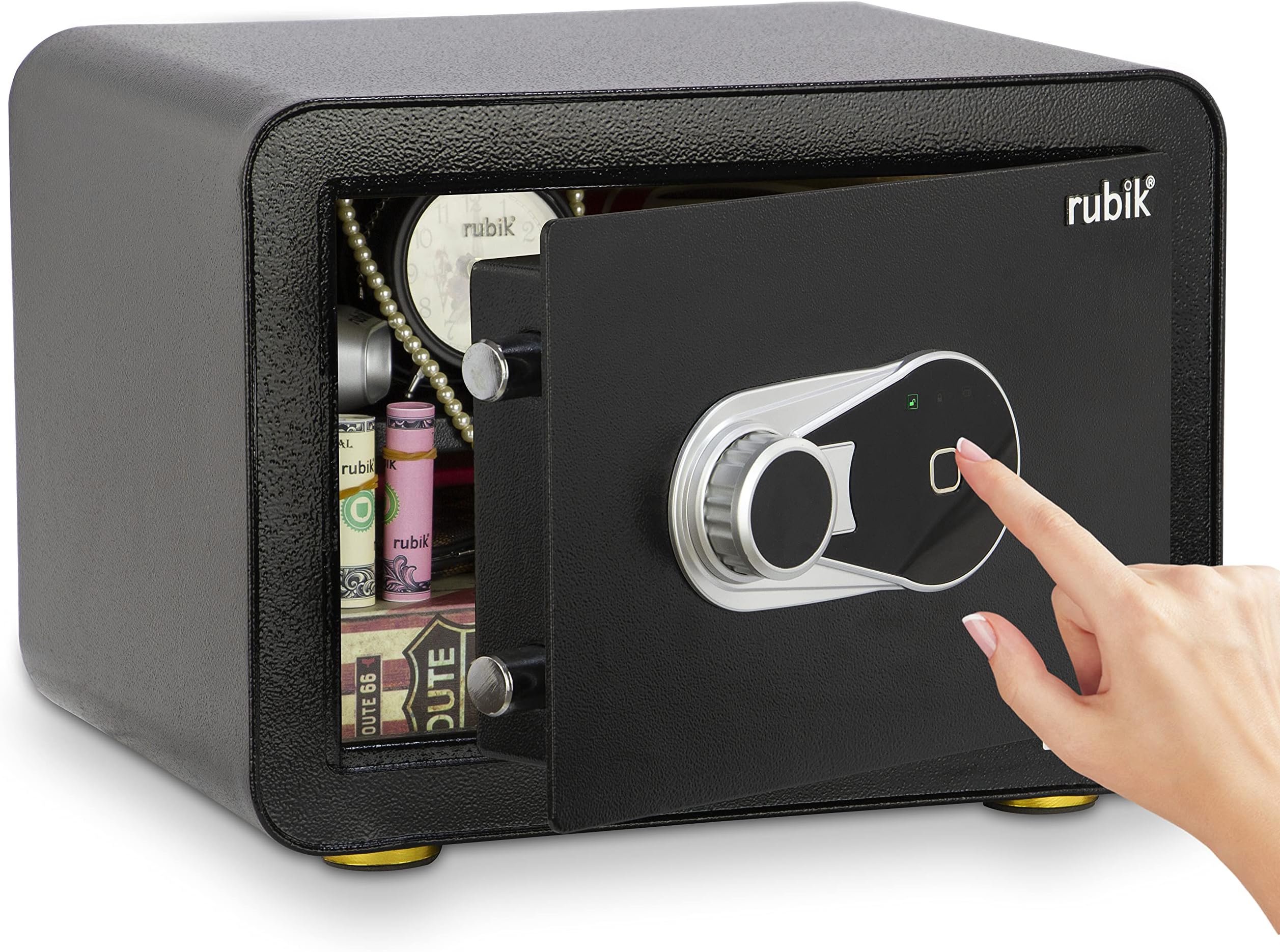 Rubik Safe Box with Biometric Fingerprint Lock, Fire Resistant A4 Document Size Safety Deposit Box for Home Office Hotel Cash Jewelry Security 35x28x25cm Black