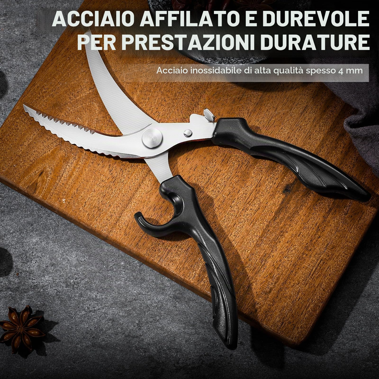 PURPLEBIRD Forbici da Cucina Professionali in Acciaio Inossidabile, con Blocco di Sicurezza, Lama Seghettata, Forbici da Cucina Acciaio inox Adatte per Carne, Verdure e Ossa