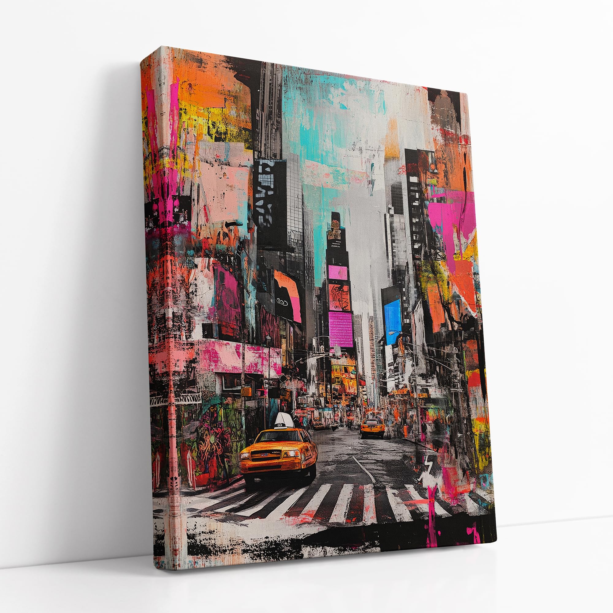 Lithobee - Pop Art New York City Street with Yellow Taxi - Urban Canvas Print Canvas Only 24x18inch(64x48cm) - Style No: 96