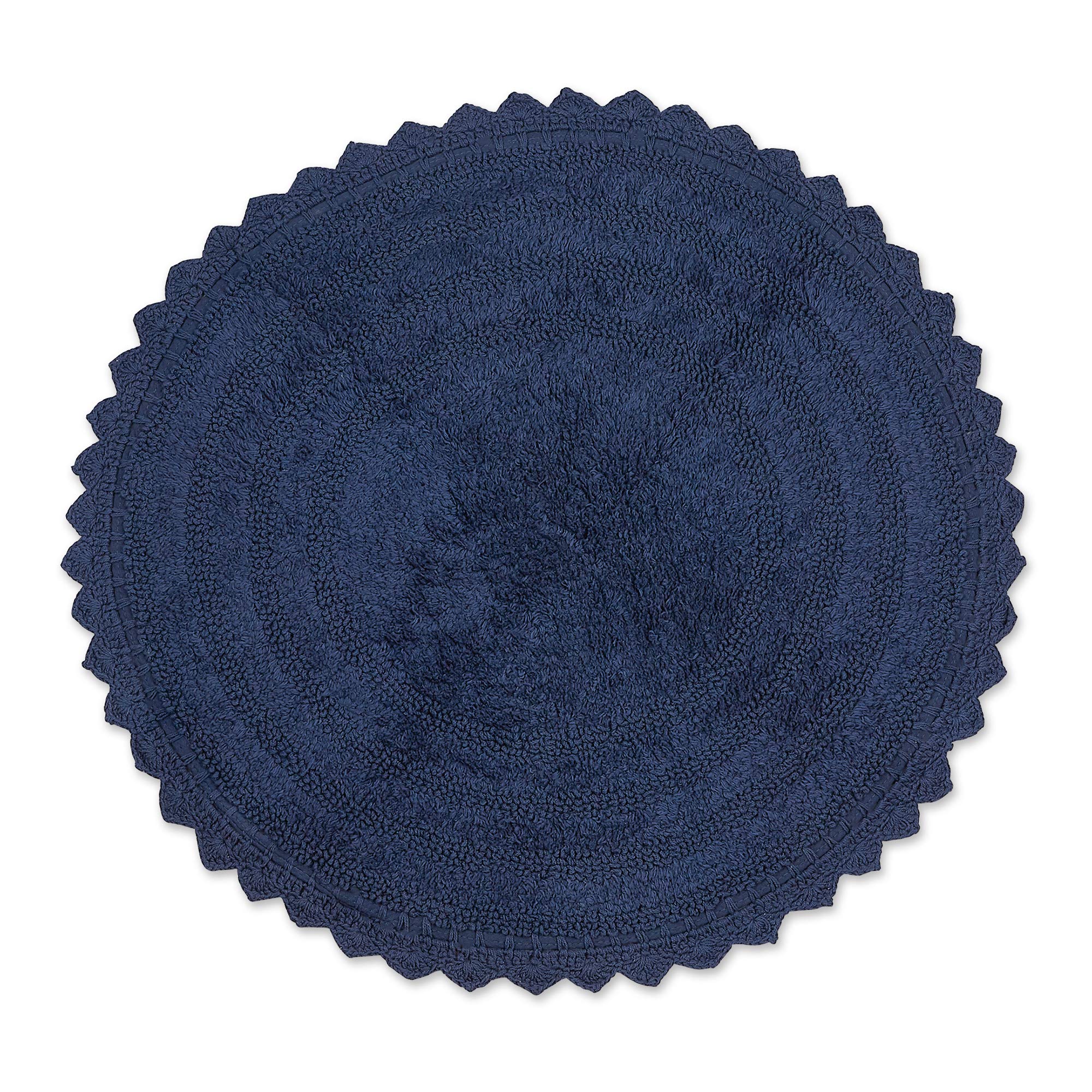 DII Crochet Collection Reversible Bath Mat, Round, 27.5" Diameter, French Blue