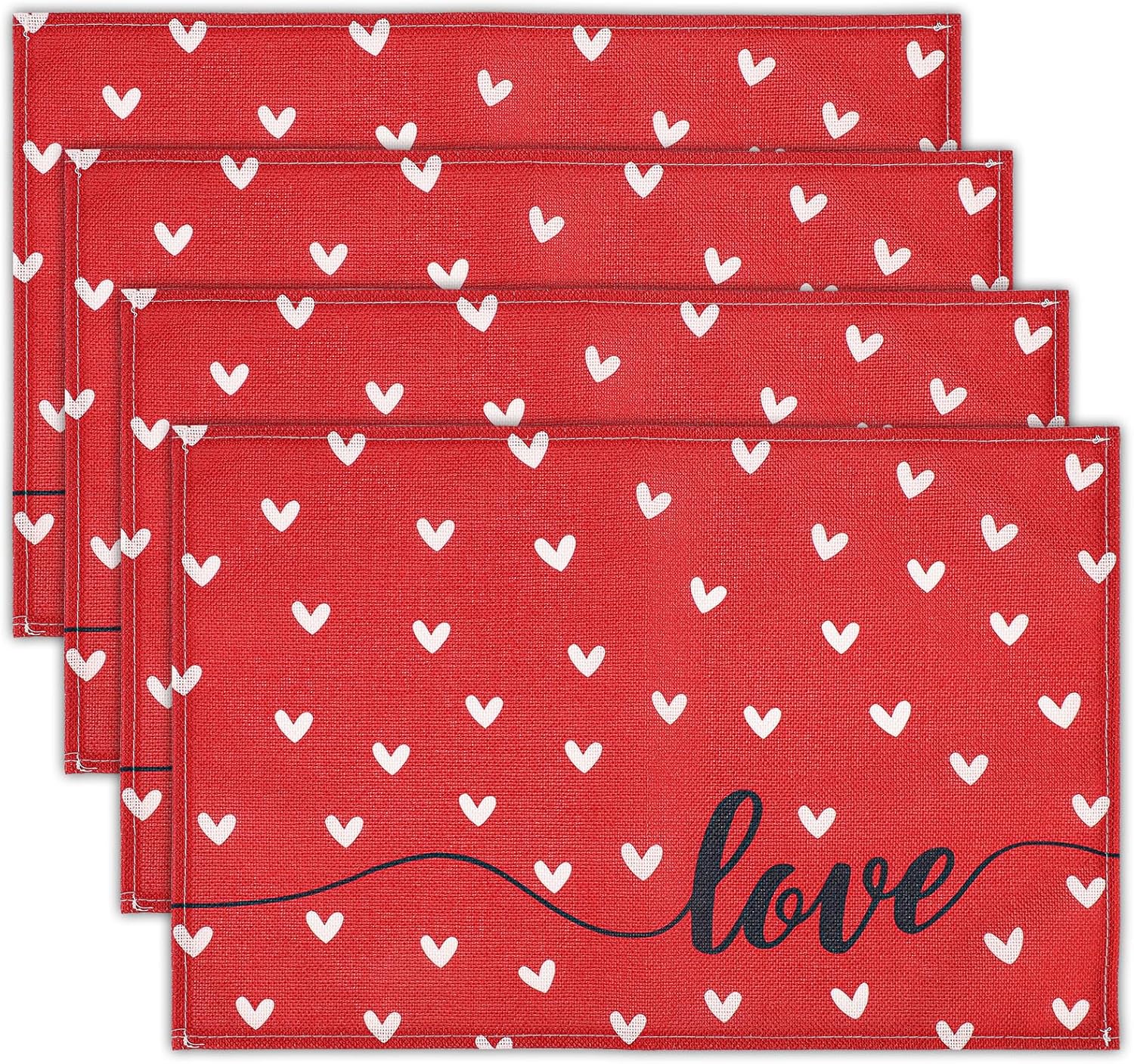 4pcs Valentines Placemats, 18x12in Red Heart Placemats Valentine Table ...