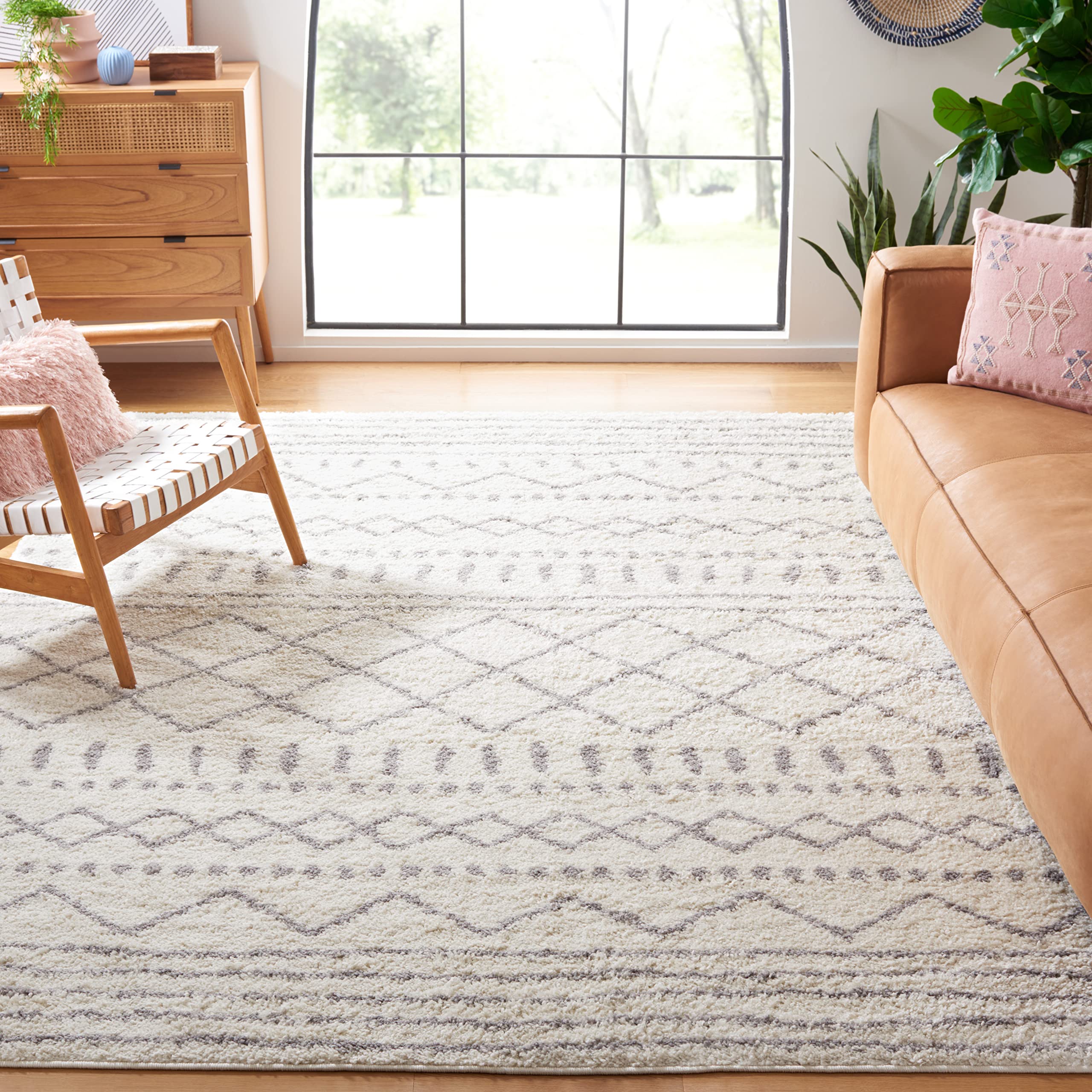 SAFAVIEH Arizona Shag Square Rug 8', Soft Plush Boho Ivory &amp; Grey ASG741F
