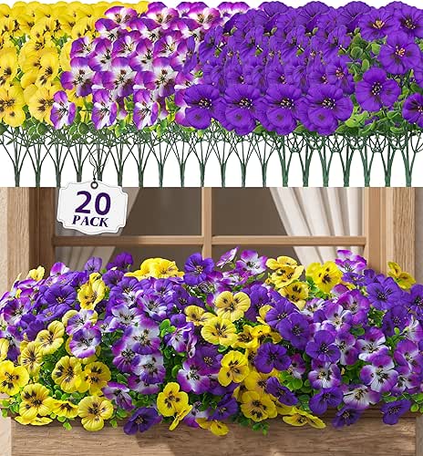 Ivydale 20PCS Artificial Fake Pansy Flowers for Outdoors Spring Decor,Faux