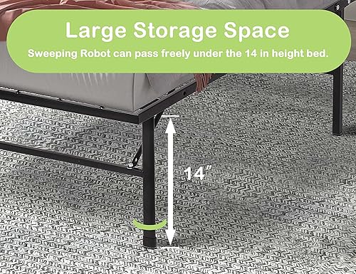Miniatura 5 de YIQIEDEY Marco de cama de tamaño individual de 14 pulgadas marco de cama de metal plegable marco de cama de plataforma de acero resistente base de