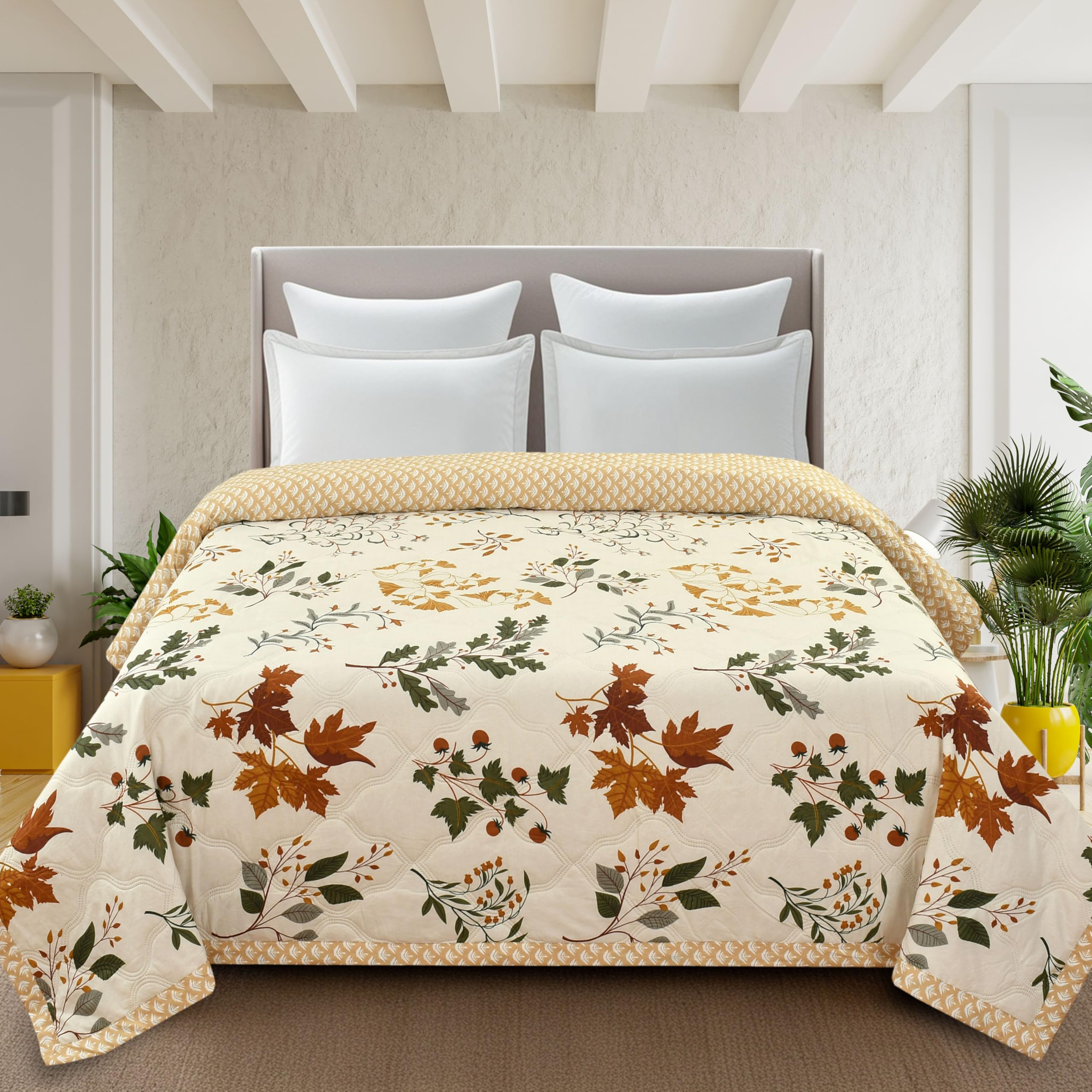 Home Stylish Luxury Ultrasonic Punch AC Comforter Blanket, Brown, - Image 1