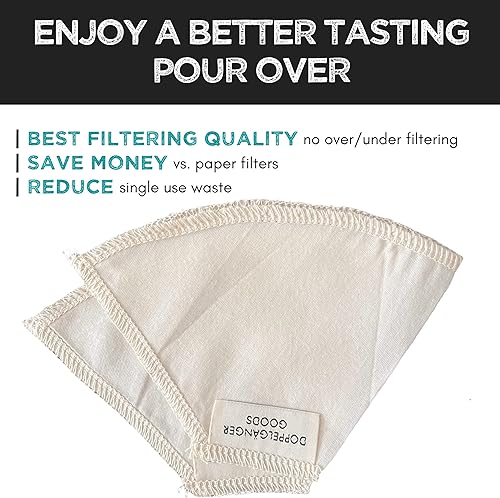 Miniatura 2 de Paquete de 2 filtros de café reutilizables de algodón orgánico #2 – Filtros de tela para gotero de café, verter sobre gotero de café y cafeteras que