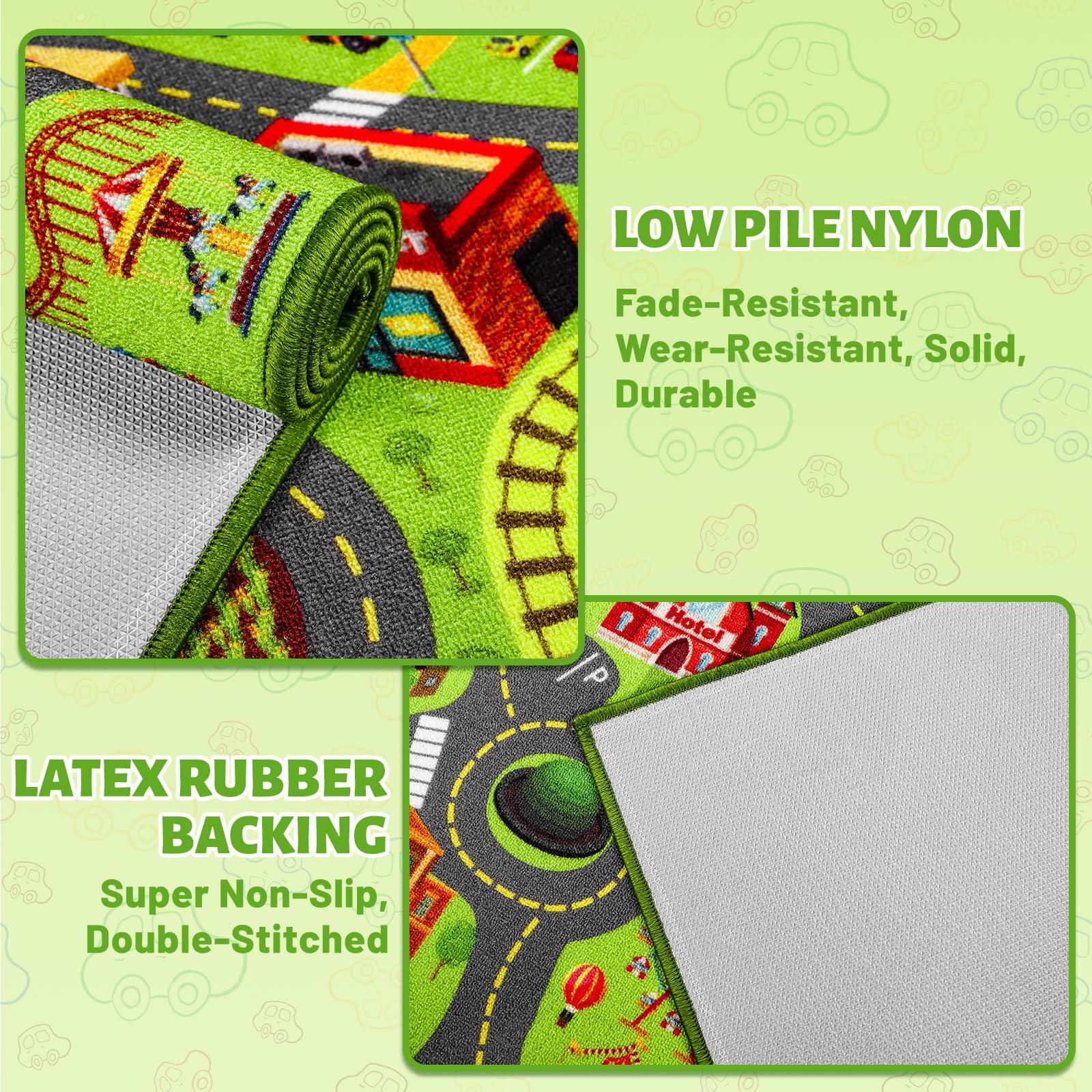 Spielteppich Kinder – Autoteppich mit Straßenmotiv, rutschfeste Spielmatte für Autos & Lastwagen, Kinderteppich für Spielzimmer, Schlafzimmer, Straßenteppich für Jun (Straßenszene, 200X120 CM)