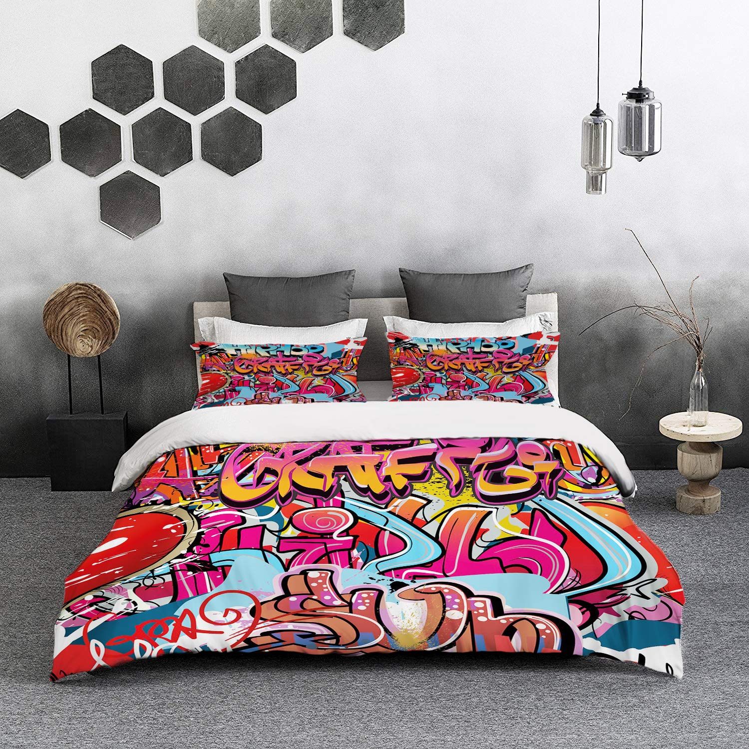 Housse De Couette Graffiti Japonais 3D - 3 Pièces - Street Art - Microfibre Douce - 8