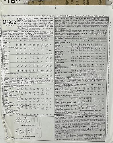 Miniatura 2 de McCall's M4932 Misses' Semi-Fitted Lined Jackets, Top, Skirt & Pants Sewing Pattern Sizes 8-10-12-14