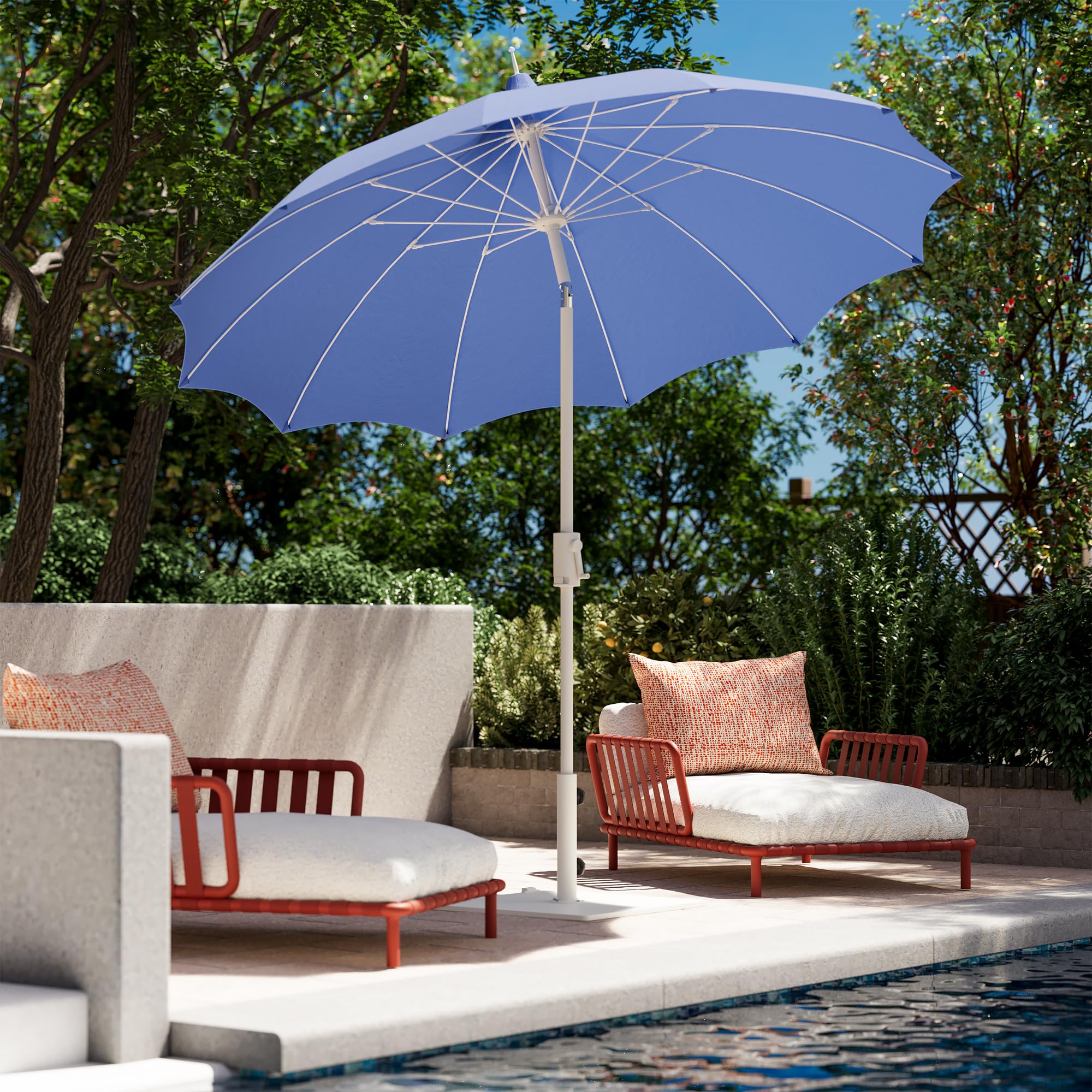 LAUSAINT HOME 9ft Pagoda Patio Umbrella with 360° Rotation, Deluxe Outdoor Patio Table Umbrella Deck Pool Market Umbrella with Push Button Tilt & Easy Crank, Blue