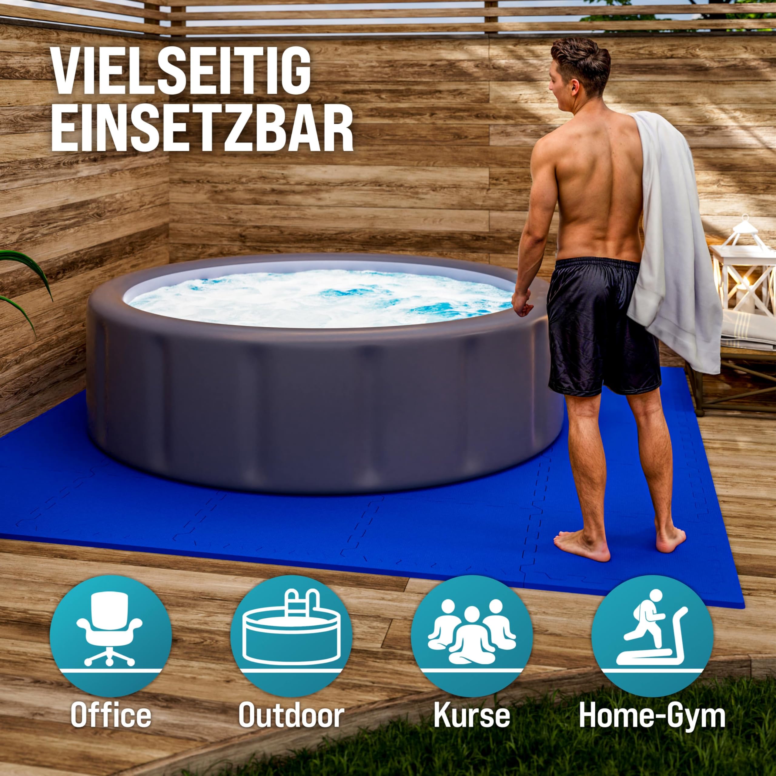 MONZANA® 32x Bodenschutzmatte für Pool & Fitness 45x45cm rutschfest Fitnessgerät Wärmeisolierend Eva-Schaumstoff Erweiterbar Unterlage Blau