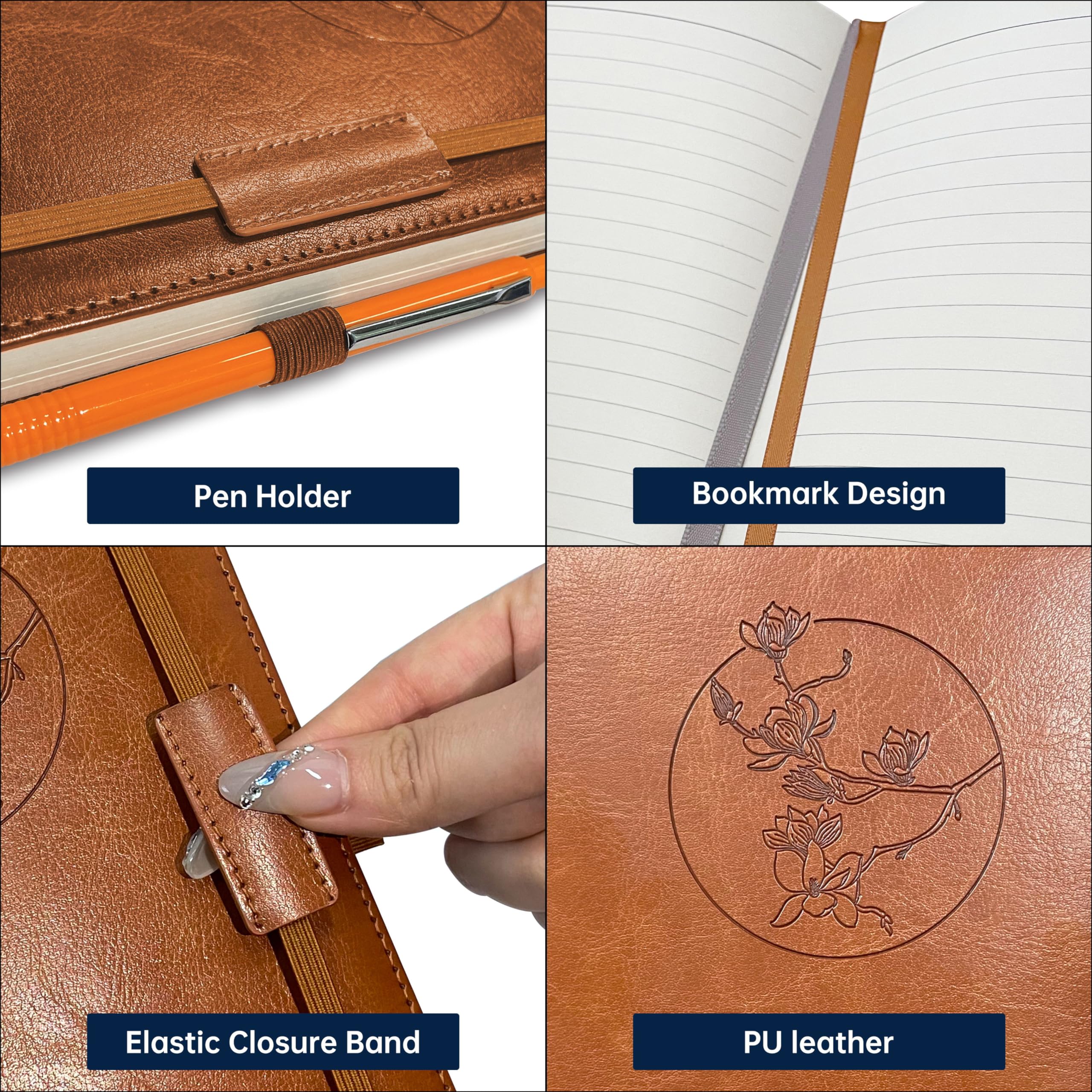 Mlife Notebook Journal for Women Men,256 Pages A5 Hardcover Leather Journaling Notebooks for Work,lined journal/notebook with 100Gsm Paper,Pen Holder and inner pocket 5.8"×8.4"(brown) - Image 3