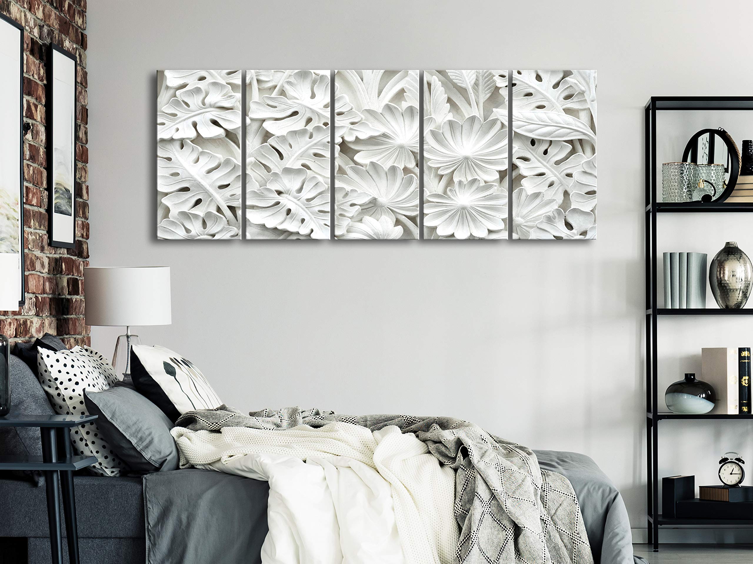 murando Cuadro Acústico 3D Efecto 225x90 cm espuma acústica absorbe | sonido aislamiento lienzo de 5 piezas Decoración de Pared Blätter Naturaleza