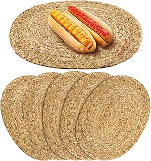Bencailor 6 Pcs Jute Woven Placemats Natural Braided Placemats Heat Resistant Decorative Table Mats Set of 6 Boho Vintage Table Mats for Christmas Home Dining Kitchen Parties Decoration(Oval)