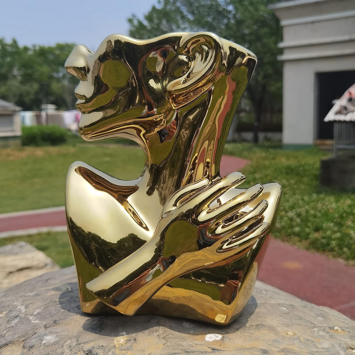 Elegant Gold Ceramic Vase Unique Flower Vase for Home Decor Perfect for Living Room Dining Table Centerpiece (Gold, 1 Pcs)