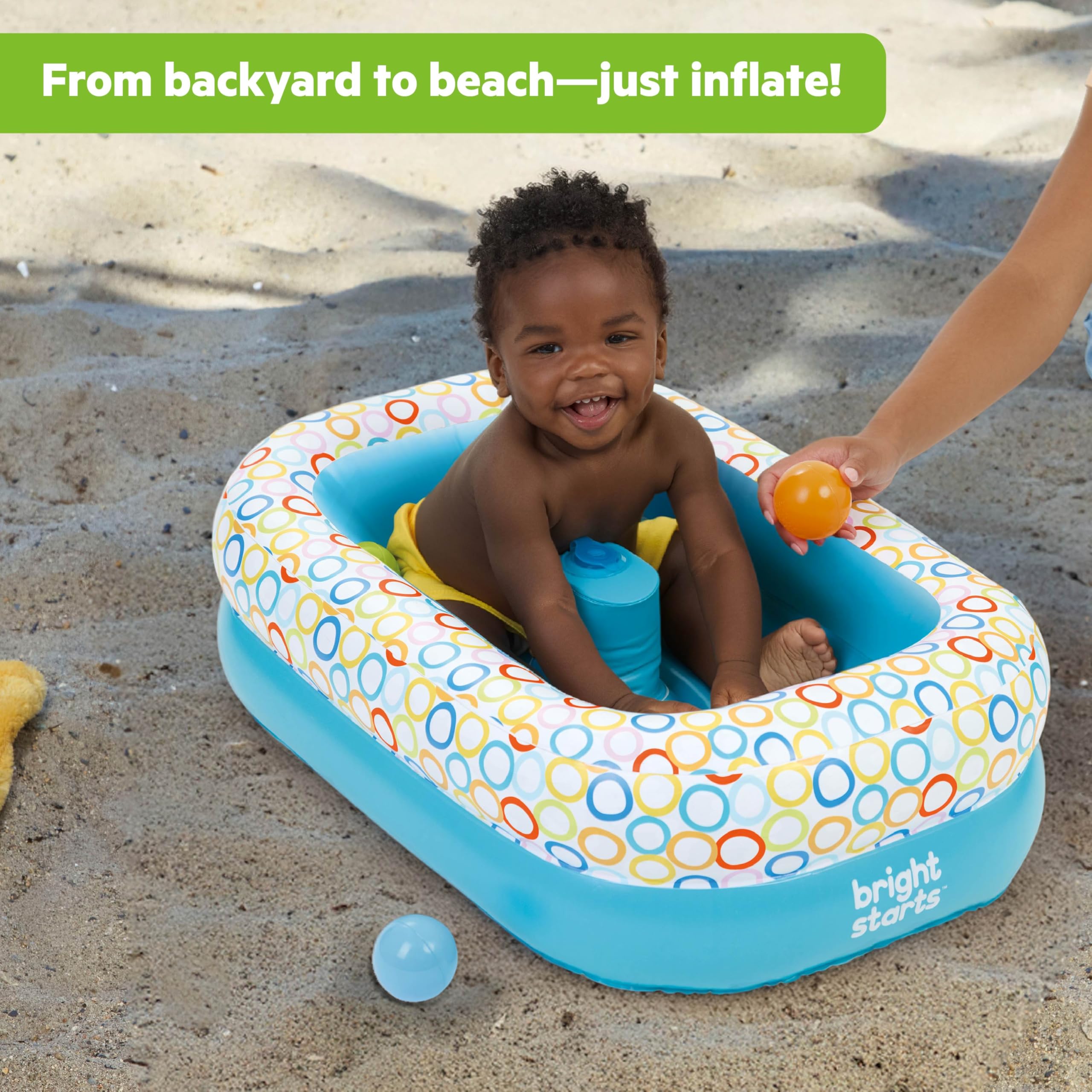 Bright Starts, 2 en 1 Bañera plegable y Piscina de Bolas, Bañera Hinchable para Bebé con Bomba de Aire Integrada y 8 Bolas Flotantes, Bañera inflable, Ideal para Bebés a partir de 6 meses