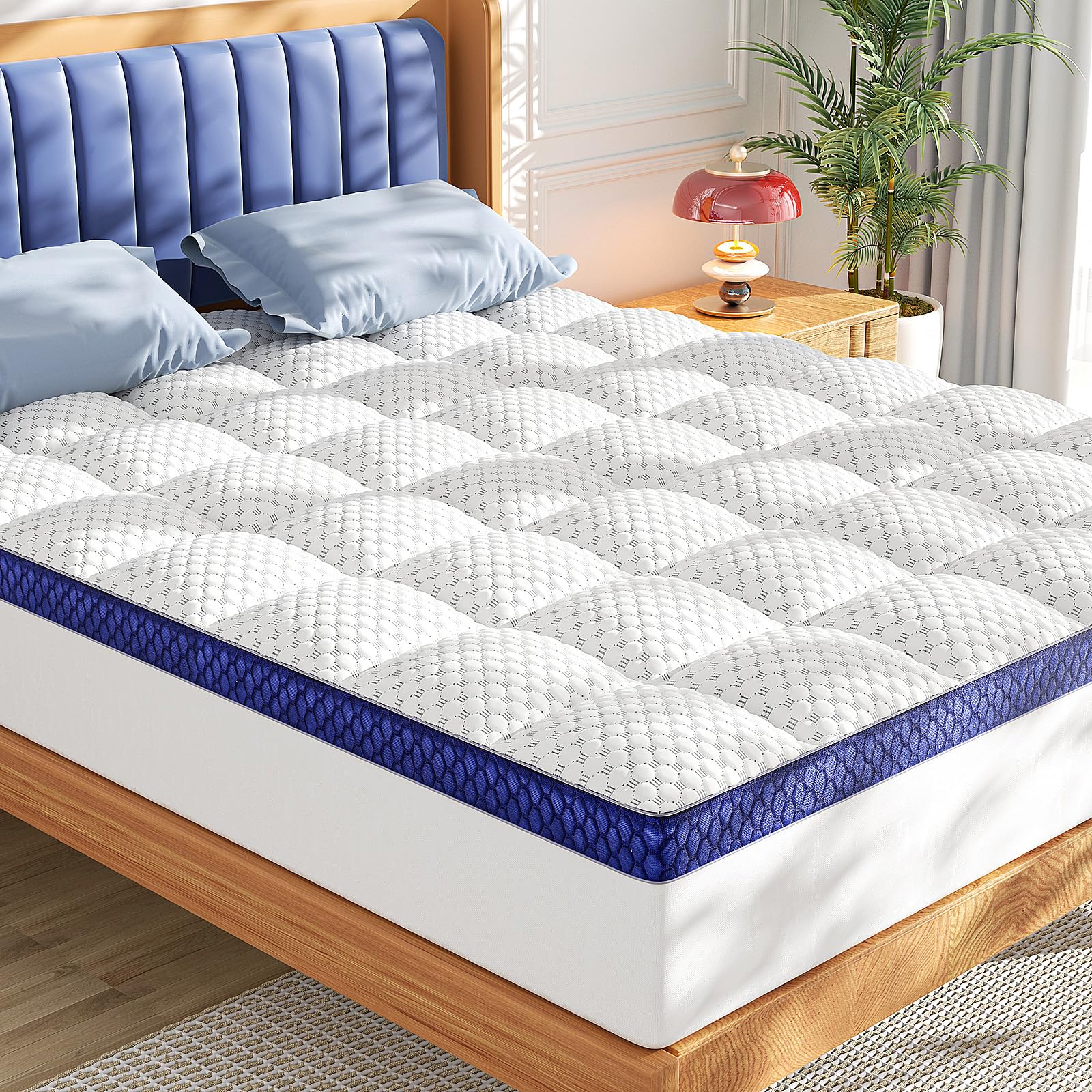 Photo 1 of BEDELITE King Mattress Topper 3 Inch Thick Mattress Pad, Plush Pillow Top Bed Cover with Elastic Deep Pockets Up to 6-24 Inch for Pressure Relief, Shredded Memory Foam Filling