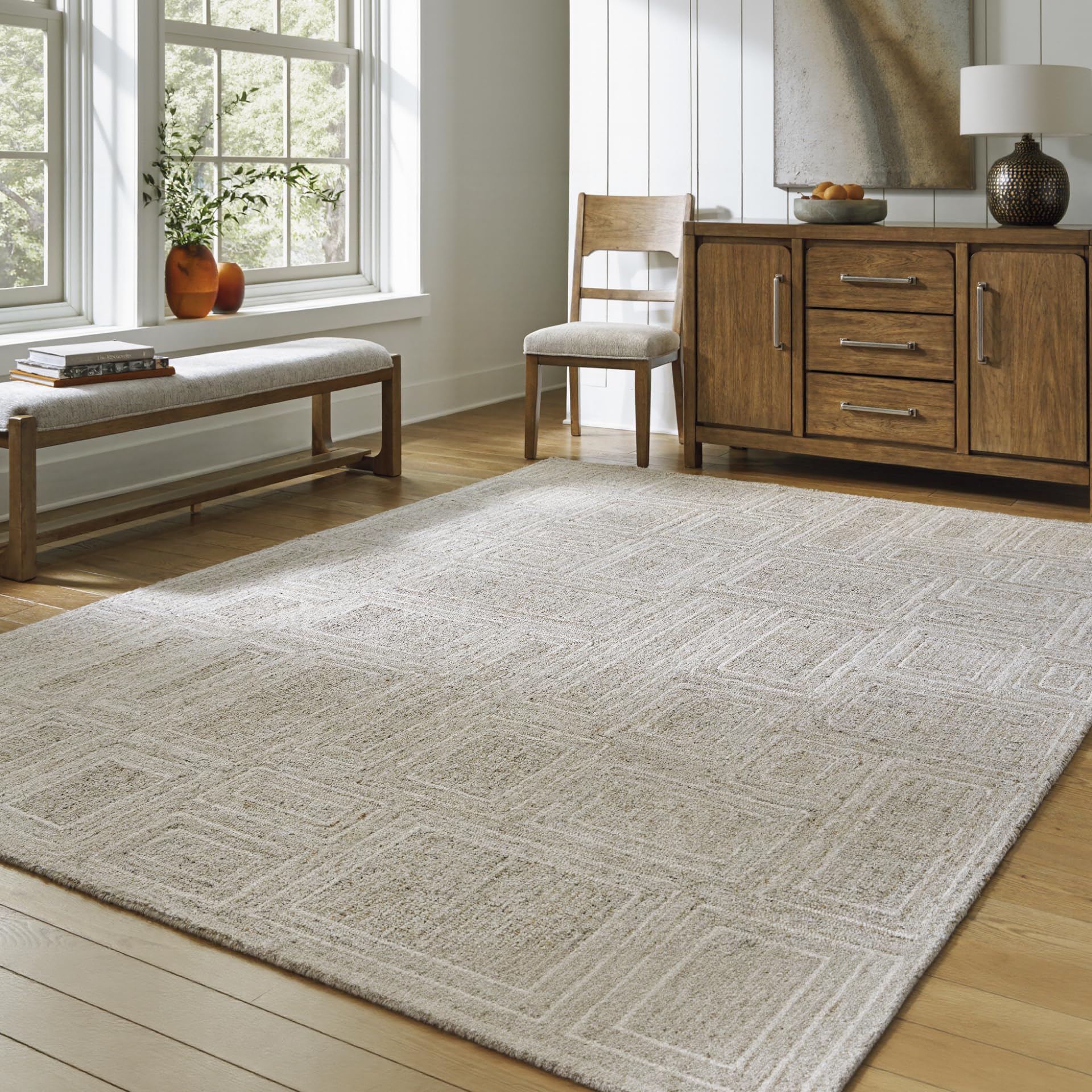 Signature Design by Ashley Brickburgh Casual Indoor Geometric Handmade (8 x 10 (7'11" x 9'11" (Rectangular)) Rug, Beige & Light Brown