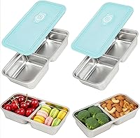 Vista 8 de Recipientes para Snacks de Acero Inoxidable, Paquete de 6 Recipientes Reutilizables para Llevar con Tapas a Prueba de Fugas, Caja Bento de Doble