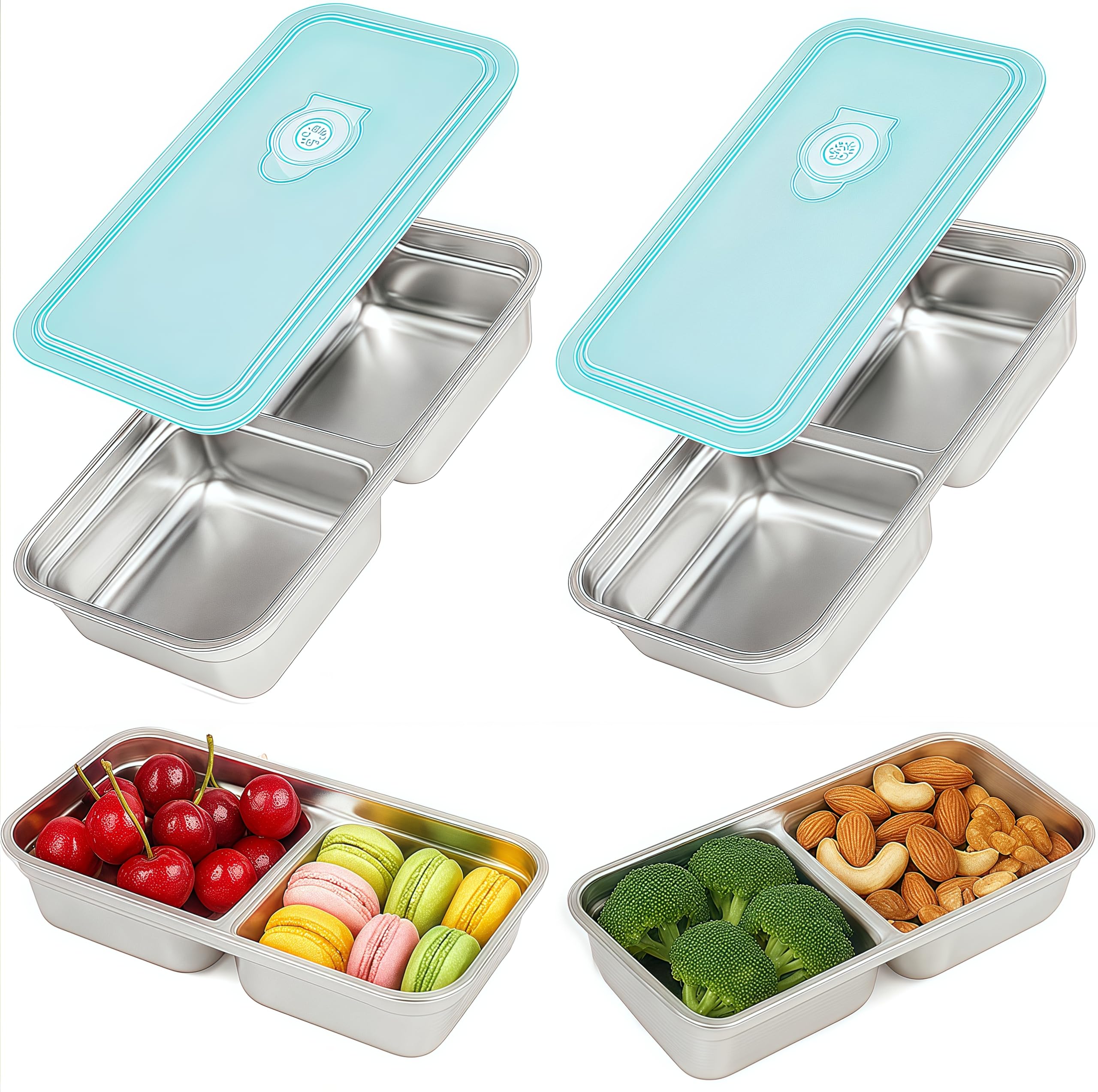 Photo 1 of BSTUR 2Pcs 304 Stainless Steel Bento Boxes, 2 Compartments Portable Food Storage Containers Snack Boxes with Lids, Divided Meal Prep Lunch Box Food Container Dishwasher Safe