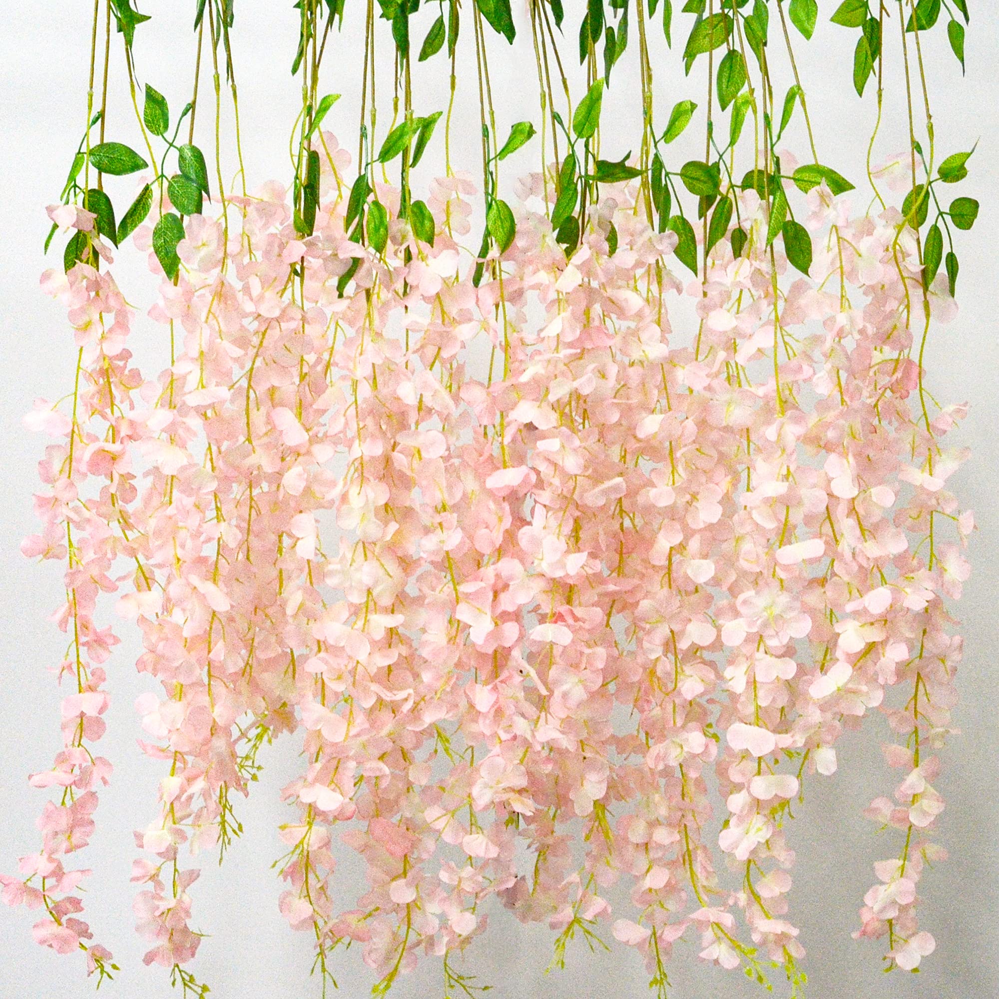AIBAOBAO Artificial Flowers Wisteria 12PCS, Fake Flowers Vine Garland, Hanging Trailing Plants Bush String Flower for Wedding, Party, Ceremony, Home, Garden, Outdoor, Indoor Decoration (Pink)