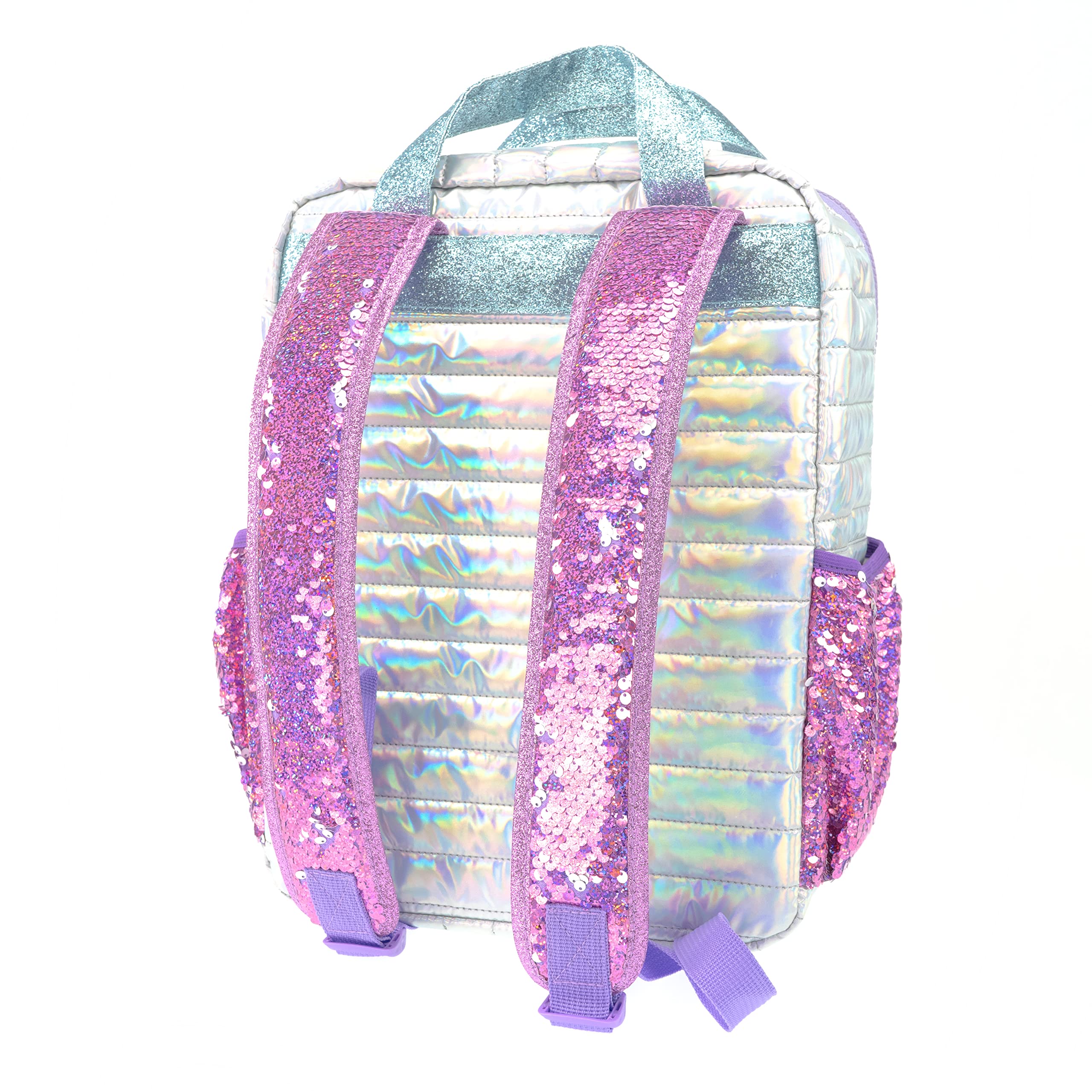 Girabrilla Nice Group Zaino da Scuola Puffer Glam per Bambine, con Tasche in Paillettes Reversibili e Colore Rosa