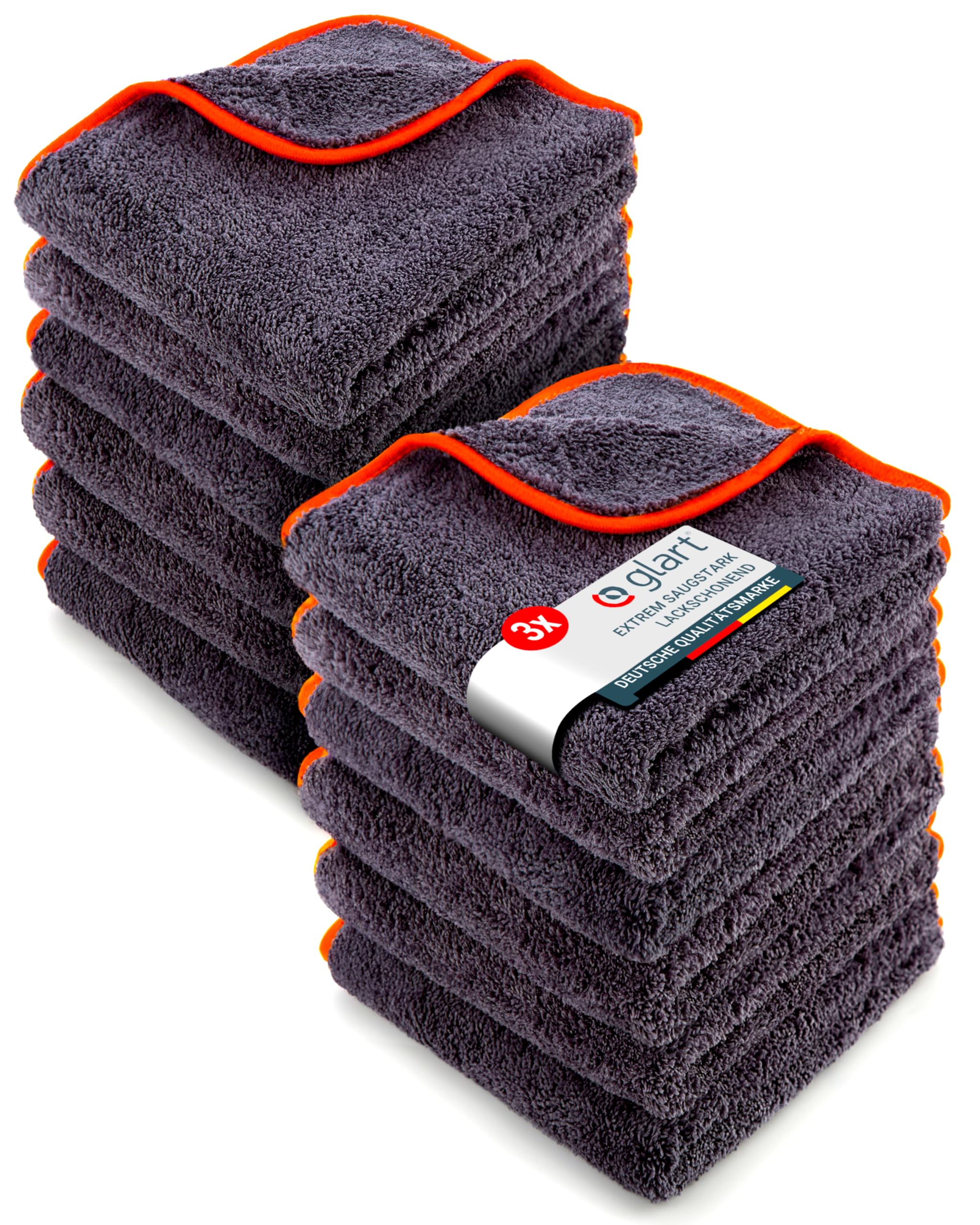 Glart 443TPO4 Mikrofasertücher 12er Set – 600 GSM – 40x40 cm – Flauschige Auto Poliertücher für Trocknung & Pflege – Ultraweich, fusselfrei & saugstark – Für Autopflege, Motorrad, Boot & Haushalt