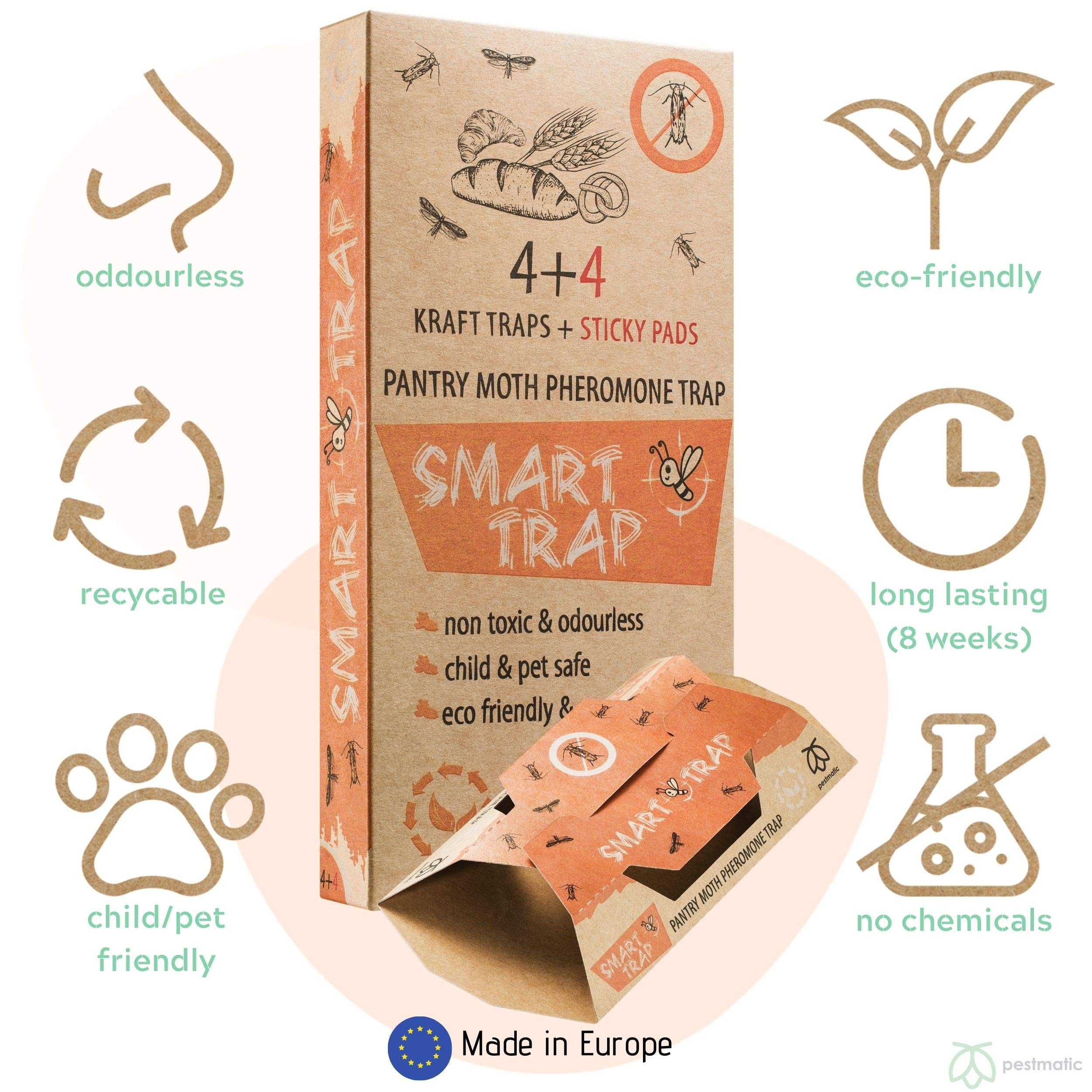 Pestmatic Smart Moth Trap x8, Pantry Moth Killer for Kitchen, Pheromone