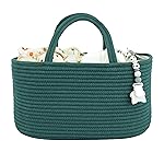 XUANGUO Large Baby Diaper Caddy Organizer for Girl Boy Rope Nursery Storage Bin Basket Portable Holder Tote Bag for Changing Table Car Travel Baby Shower Gifts basket dark green