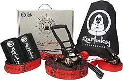 Kit ZenMonkey Slackline com linha de treinamento aéreo, treinador de braço, protetores de árvore, bolsa de transporte de tecido e instruções, 1,8 m – fácil configuração para a família, crianças e