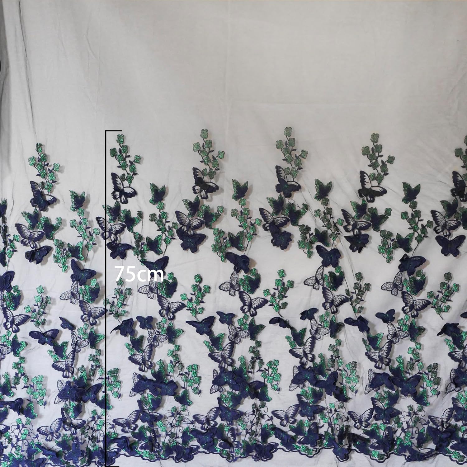 Lace Fabric 2 Yards, 3D Butterfly Embroidery Tulle Fabric Lace Material for Wedding Party Dress(Blue)