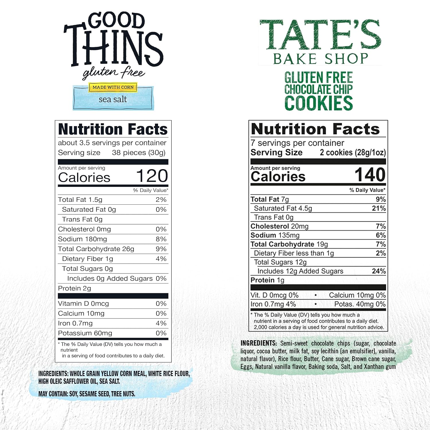 Good Thins Sea Salt Corn Snacks Gluten Free Crackers & Tate's Bake Shop Chocolate Chip Gluten Free Cookies Variety Pack, 4 Packs